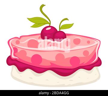 Cake with cream, syrup and cherries on top Stock Vector