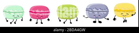set of desserts cute macaroon characters. Sweet cakes with a smile.. Stock Vector