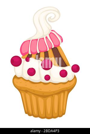 Cake dessert with mousse, cream and sprinkles on top Stock Vector