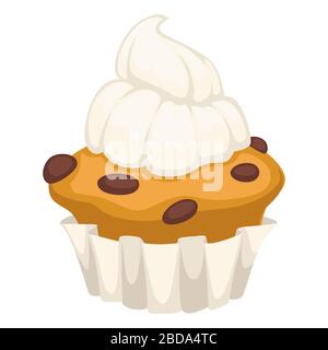 Cupcake with chocolate raisins and whipped cream vector Stock Vector