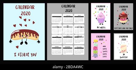 Year 2018 2019 2020 calendar vector design template, simple and Stock Vector