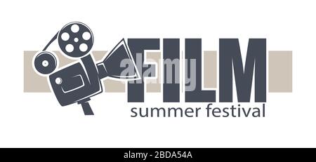 Film summer festival banner with movies reel and camera Stock Vector