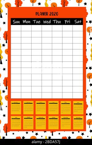 2020 calendar and planner. diary, schedule. White background.. Stock Vector