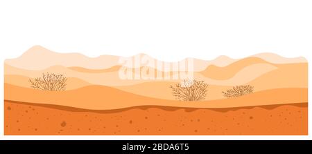 Desert landscape, dry climate in sandy soil relief Stock Vector