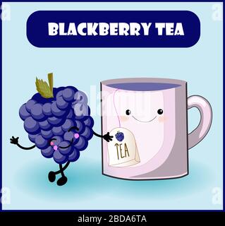 Blueberry tea Lucky fruit. Vitamins and minerals. Studying berries for children. Stock Vector