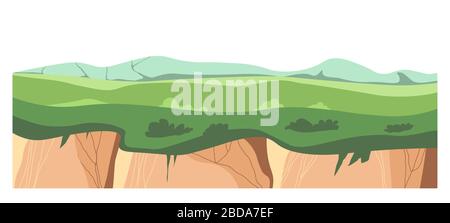 Landscape of meadow with greenery, spring panoramic scenery Stock Vector