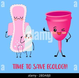 Menstrual cup. Pink color. Isolated on a white background. Environmental conservation. Stock Vector