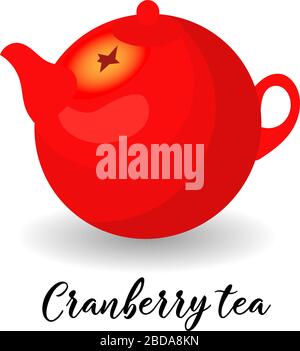 cranberry tea. Kettle for herbal and berry drinks. Winter hot drinks. Stock Vector