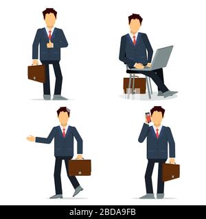 Set of businessmen character in black suit Stock Vector