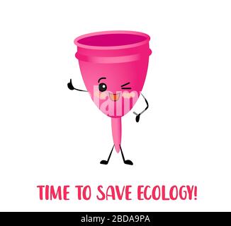 Menstrual cup. Pink color. Isolated on a white background. Environmental conservation. Stock Vector