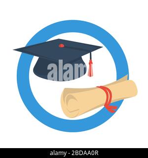 Round icon graduate cap and diploma Stock Vector