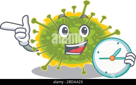 insthoviricetes mascot design concept smiling with clock Stock Vector