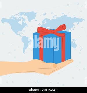 Womans hand with gift box Stock Vector