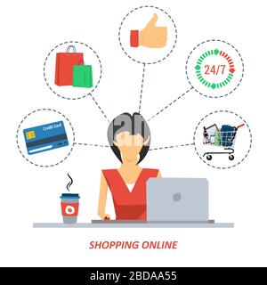 Woman on shopping online Stock Vector