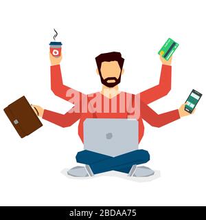 Multitasking businessman isolated Stock Vector