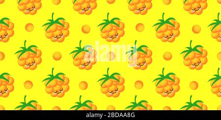 MORTGAGE character. Cute funny yellow berry. Berry seamless vector pattern. Bright colors.. Stock Vector