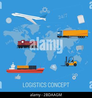 Concept of logistics transportation on world map Stock Vector