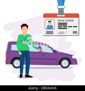 Man with car and driver license Stock Vector