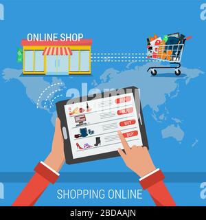 CONCEPT PROCESS SHOPPING ONLINE Stock Vector