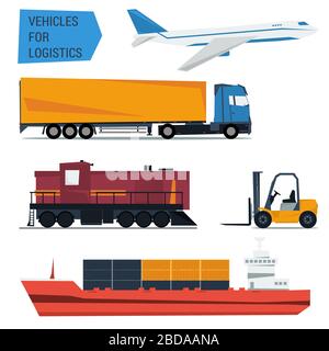 Vector icons set freight transportation logistics Stock Vector