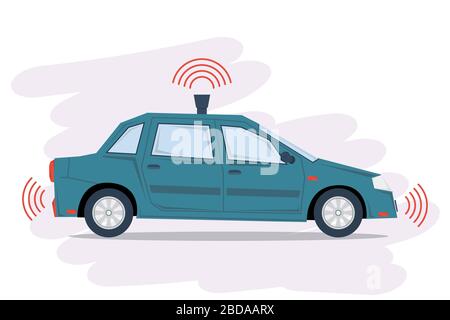 Blue sedan - autonomous car Stock Vector