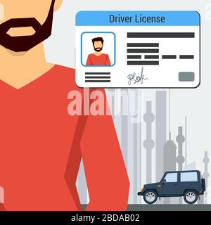 Man with car and driver license Stock Vector