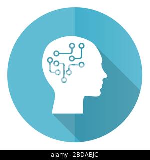 Human head blue round flat design vector icon isolated on white background, brain, human, circuit illustration in eps 10 Stock Vector