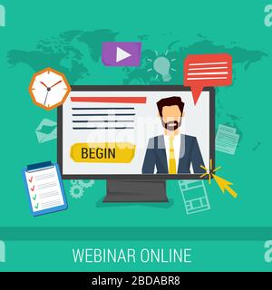 online webinar, e-learning, professional lectures Stock Vector