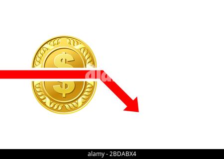 Business finance crisis concept. Bankruptcy vector illustration isolated on white background. Money fall down symbol. Stock Vector