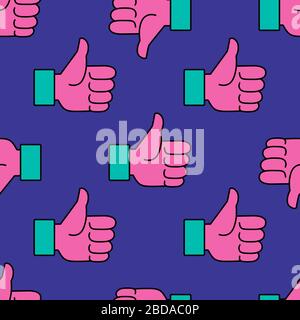 Like and dislike. Seamless pattern on purple background Stock Vector