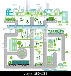 City route, municipality, city map. - vector illustration Stock Vector