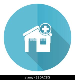 Hospital building blue round flat design vector icon isolated on white ...