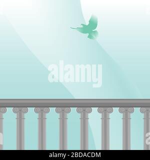 Realistic vector ancient balcony border on a sky background Stock Vector