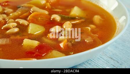 Israeli White Bean Soup, chicken broth and beans. Stock Photo