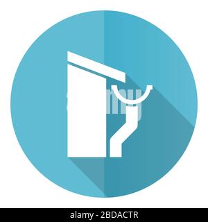 Roof and gutter blue round flat design vector icon isolated on white background, guttering home illustration in eps 10 Stock Vector