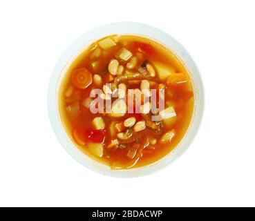 Israeli White Bean Soup, chicken broth and beans. Stock Photo