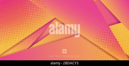 Abstract modern fururistic pink and yellow gradient color geometric background with halftone. You can use for banner web, header, business card. etc. Stock Vector