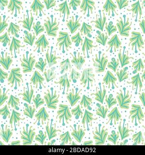 green floral shapes on a white background seamless vector pattern Stock Vector