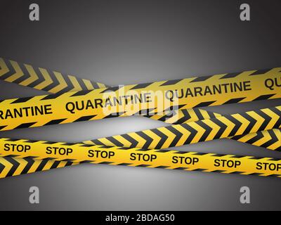 Warning yellow and black tapes. Safety fencing ribbons. Global pandemic coronavirus COVID-19. Vector illustration Stock Vector
