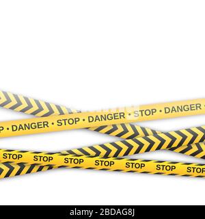Warning yellow and black tapes on white background. Safety fencing ribbon. Vector illustration Stock Vector