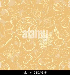 Seamless Background, Vegetables Contours, Wallpaper with Tile Pattern. Vector Stock Vector