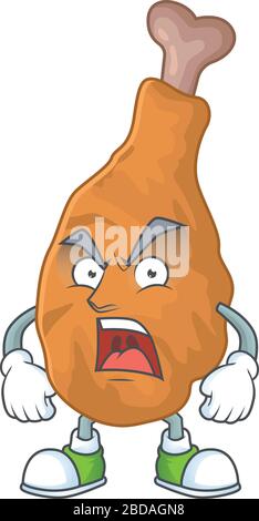 Fried chicken cartoon character design with mad face Stock Vector