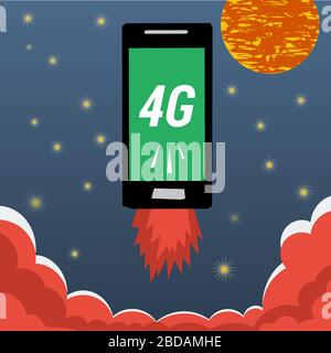 Mobile with 4G internet flying in night sky Stock Vector