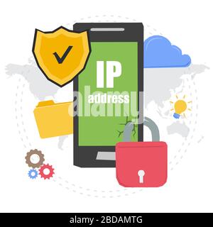 PROTECTED IP ADDRESS on phone monitor Stock Vector