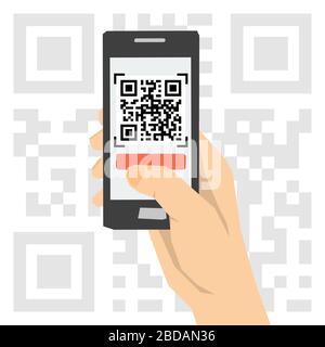 QR code scanning - hand with phone Stock Vector