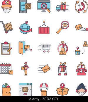 technology devices and fast delivery icon set, flat style vector ...