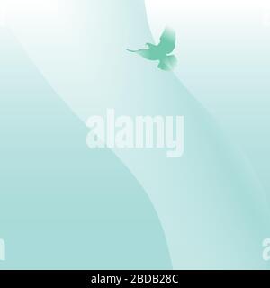 Vector light-blue blurry background. Wavy diagonal background with a dove Stock Vector
