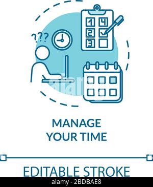 Manage your time turquoise concept icon. Punctual employee. Planning and scheduling. Avoid burnout idea thin line illustration. Vector isolated Stock Vector