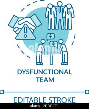 Dysfunctional team turquoise concept icon. Quarrel at work. Unproductive process. Burnout cause idea thin line illustration. Vector isolated outline Stock Vector