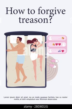 Treason forgiving poster template. Problems in family. Commercial flyer design with semi flat illustration. Vector cartoon promo card. Wife infidelity Stock Vector